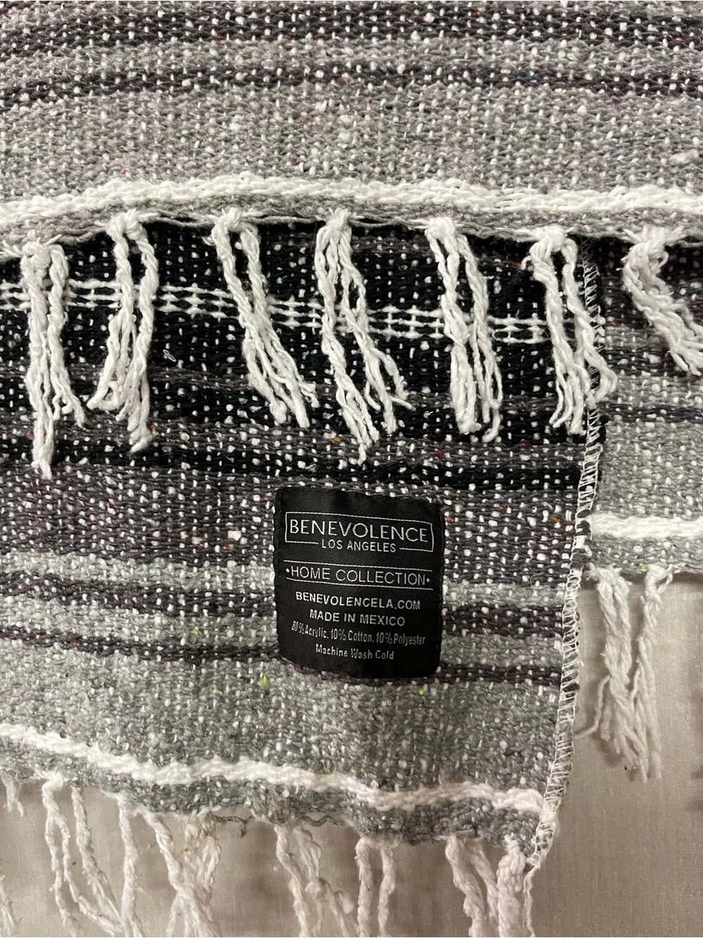 SOUTHWESTERN  Woven Falsa Throw blanket Fringes,black,grey,Warm white 48x74”L
